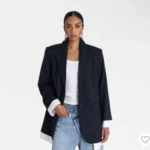 KBB Women's Navy Pinstripe Blazer